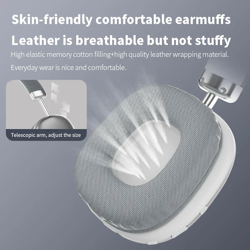 White leather-wrapped air max bluetooth earphone with breathable mesh and memory cotton for stereo surround gaming on iphone xiaomi phone
