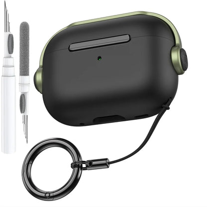 Black and olive green apple airpods pro 3rd gen case with secure lock music earphone protector cover and keychain attachment