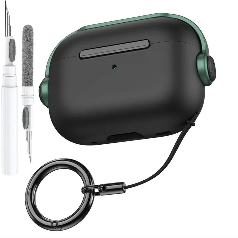 Black and green silicone apple airpods pro 3rd gen case with secure lock music earphone protector cover and keychain