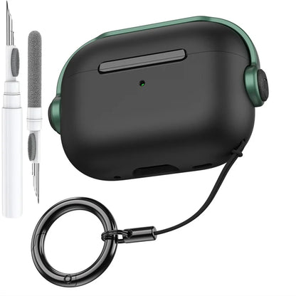Black and green silicone apple airpods pro 3rd gen case with secure lock music earphone protector cover and keychain