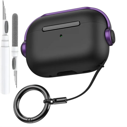 Black and purple silicone apple airpods pro 3rd gen secure lock music earphone protector cover with keychain attachment