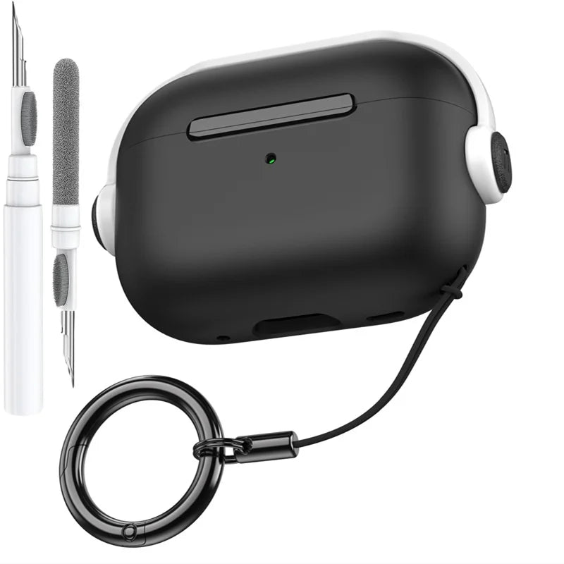 Black silicone apple airpods pro 3rd gen case with white accents secure lock music earphone protector cover and keychain loop