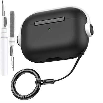 Black silicone apple airpods pro 3rd gen case with white accents secure lock music earphone protector cover and keychain loop