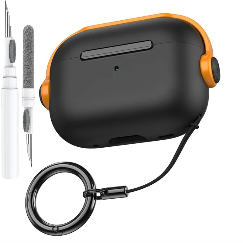 Black and orange apple airpods pro 3rd gen secure lock music earphone protector cover with keychain attachment