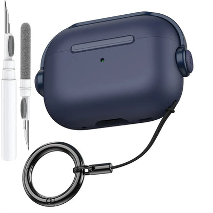 Navy blue silicone apple airpods pro 3rd gen case with secure lock music earphone protector cover and black keychain loop