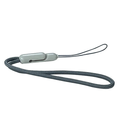 Gray braided wrist strap with light gray plastic clip for apple airpods secure lock music earphone protector cover