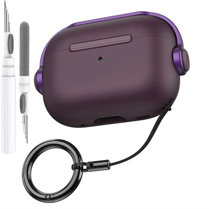 Purple matte-finish silicone apple airpods pro 3rd gen case with secure lock music earphone protector cover and keychain loop