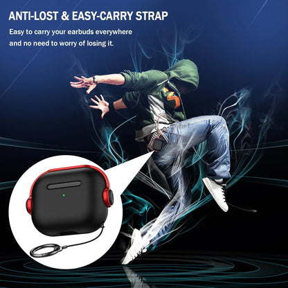 Black earbud case for apple airpods pro 3rd gen with red headphones design secure lock music earphone protector cover and strap