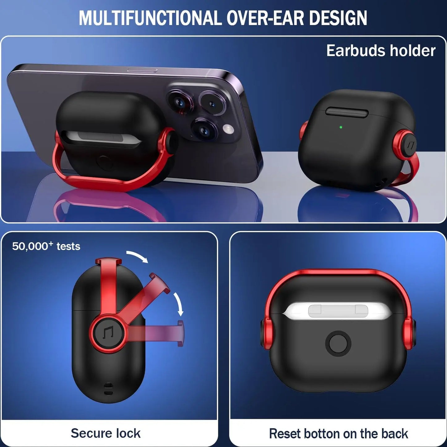 Black earphone protector cover for apple airpods pro with secure lock music and red metallic magnetic clasp case