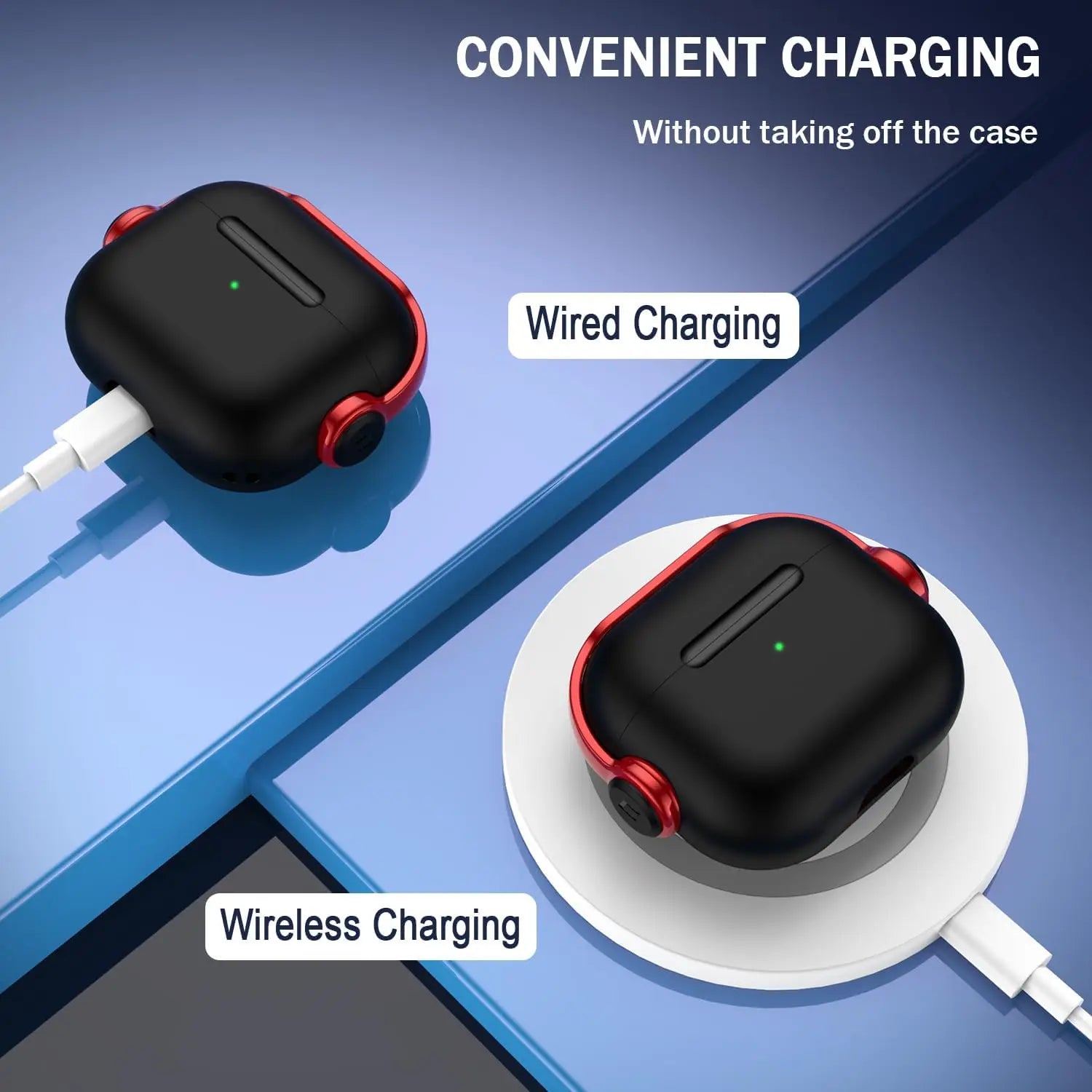 Black and red wireless charging case for apple airpods pro with secure lock music earphone protector cover and cleaning kit