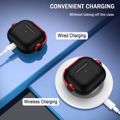 Black and red wireless charging case for apple airpods pro with secure lock music earphone protector cover and cleaning kit