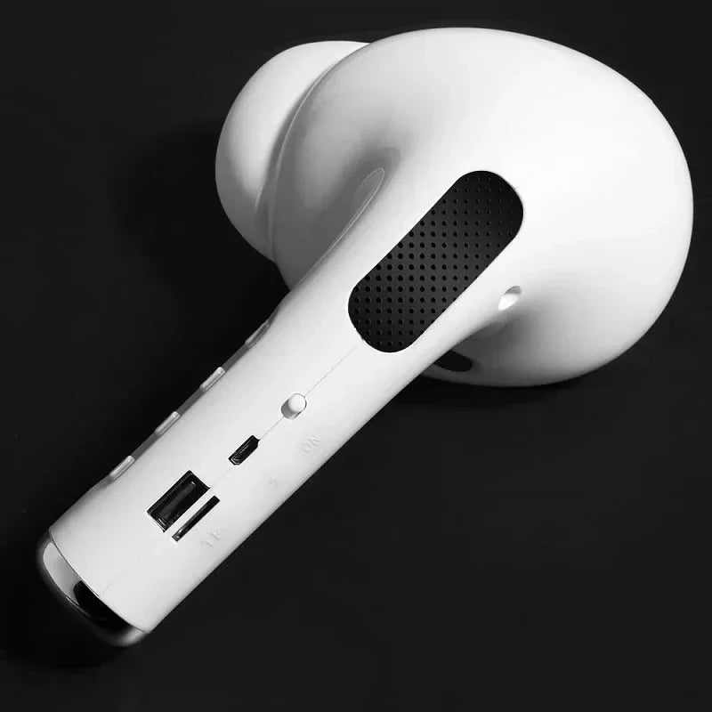 White wireless earbud-shaped jumbo bluetooth headset speaker with usb port and booster tf card support for portable bass booster