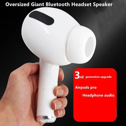 White oversized jumbo bluetooth headset speaker with portable bass booster and booster tf card support in airpods style