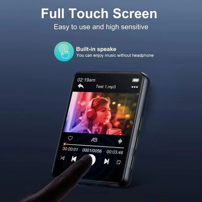 Black rectangular portable mp3 player with touch screen hifi built-in speaker and support recording features