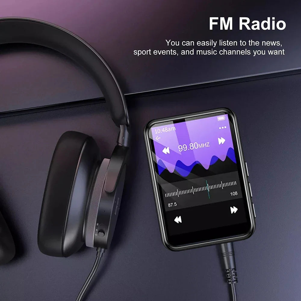 Black wireless earbuds with matte finish designed for 2025 new mp3 player touch screen hifi support recording built-in speaker