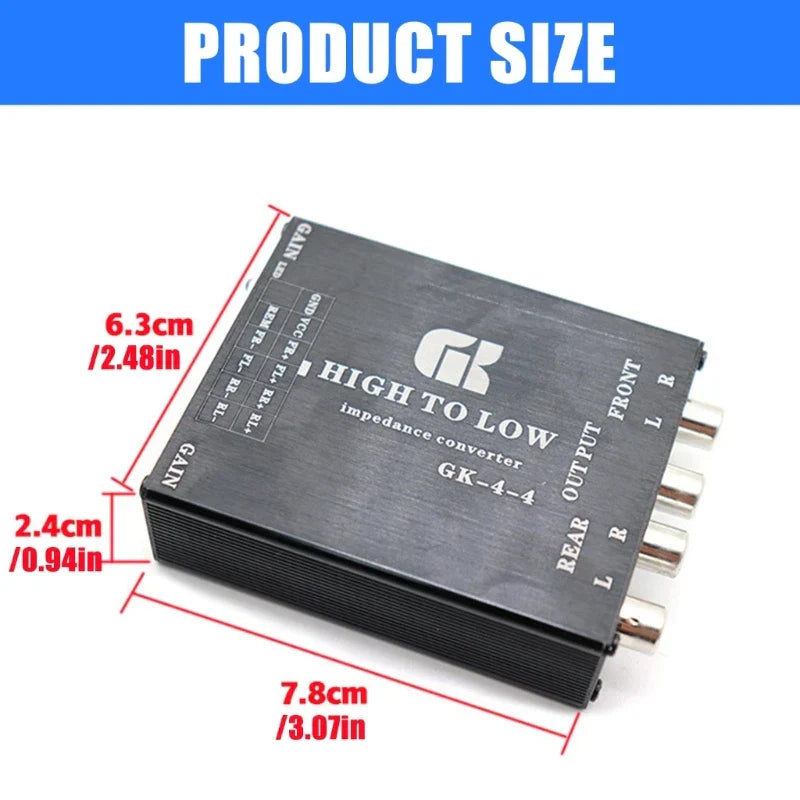 Black multifunction sound converter with silver RCA connectors and brushed metal finish for recording studios beat music store