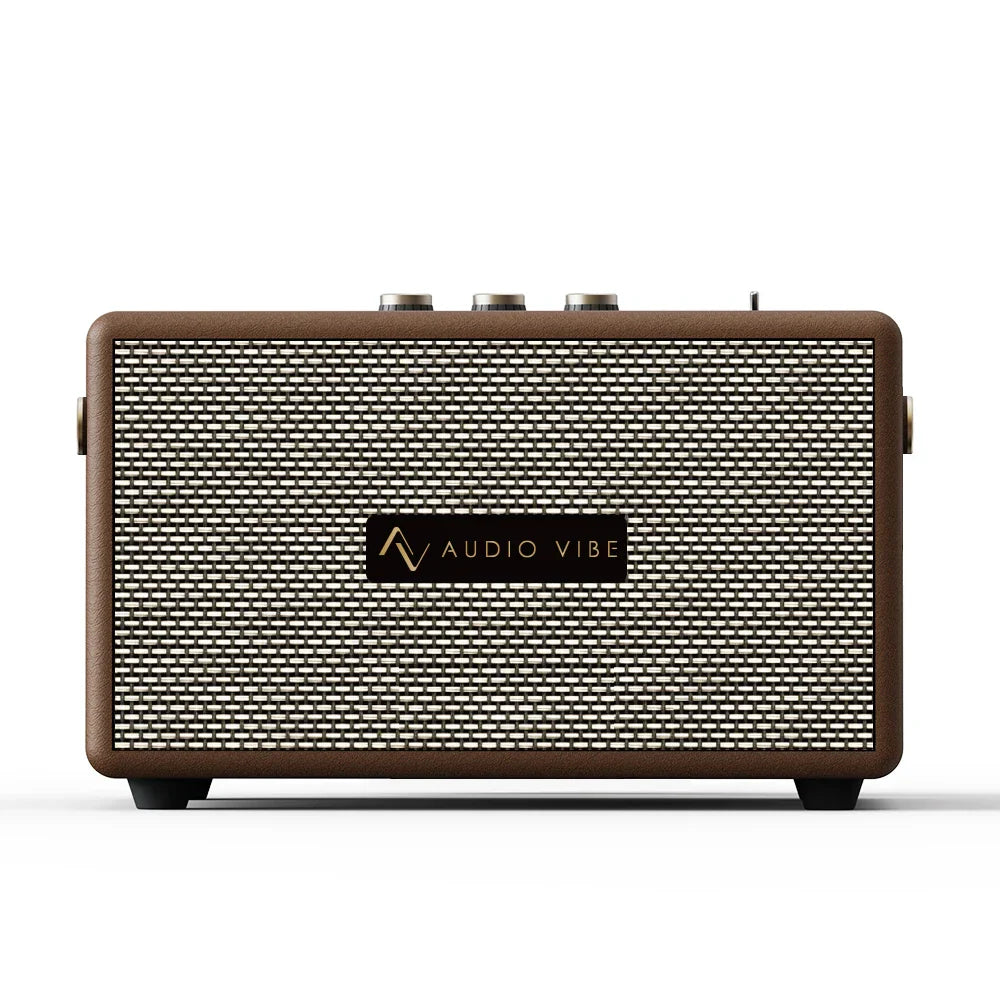 Brown product 60w retro wood speaker with textured grille and metallic knobs vintage portable deep bass altavoz mp3 player