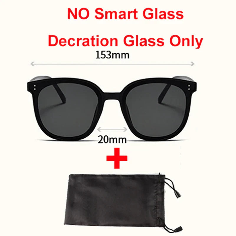 Black-framed photosensitive color change smart glasses bluetooth with dark gray polarized sunglasses headphone design