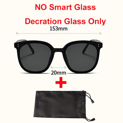 Black-framed photosensitive color change smart glasses bluetooth with dark gray polarized sunglasses headphone design