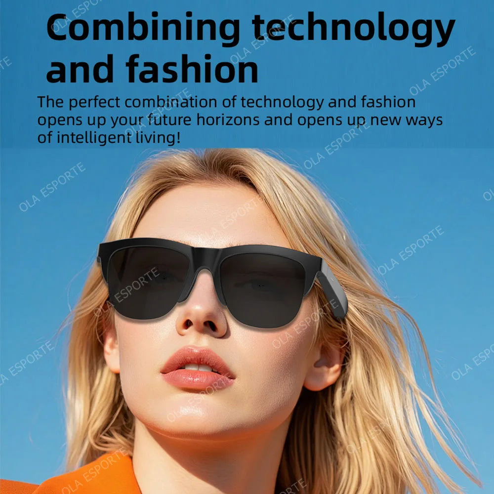 Black framed 2025 photosensitive color change smart glasses bluetooth with polarized sunglasses headphone and voice control