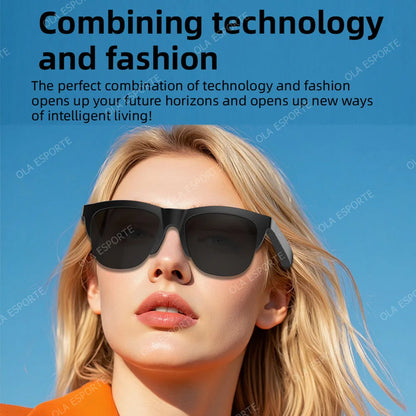 Black framed 2025 photosensitive color change smart glasses bluetooth with polarized sunglasses headphone and voice control