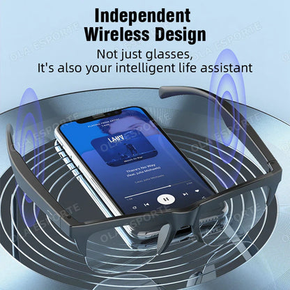 Black-framed photosensitive color change smart glasses bluetooth with polarized sunglasses headphone for voice calls and music control