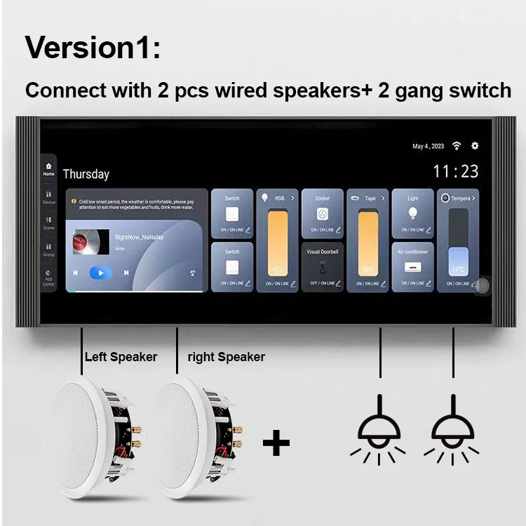 Black 10.2 inch touch screen car infotainment system with built-in audio controls for background music and decorate root