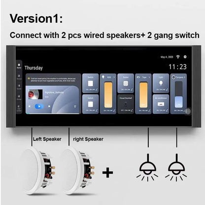 Black 10.2 inch touch screen car infotainment system with built-in audio controls for background music and decorate root