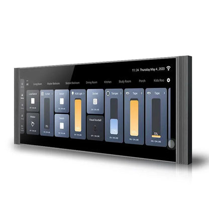 Black smart home control panel with 12 inch touch screen lcd display and background music for decorate root use