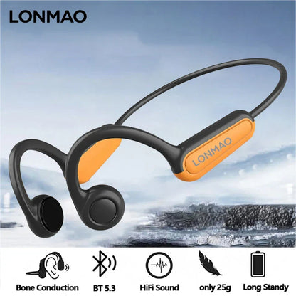 Black and orange 2025 true bone conduction sports wireless headphones with headphones ear hook and hook waterproof headset design
