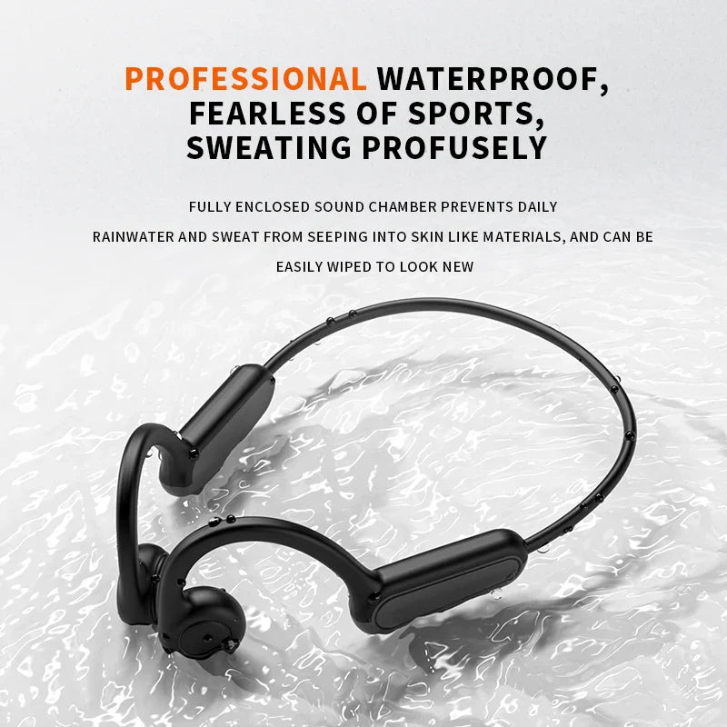 Black sleek 2025 true bone conduction sports wireless headphones ear hook hook waterproof headset for running and driving