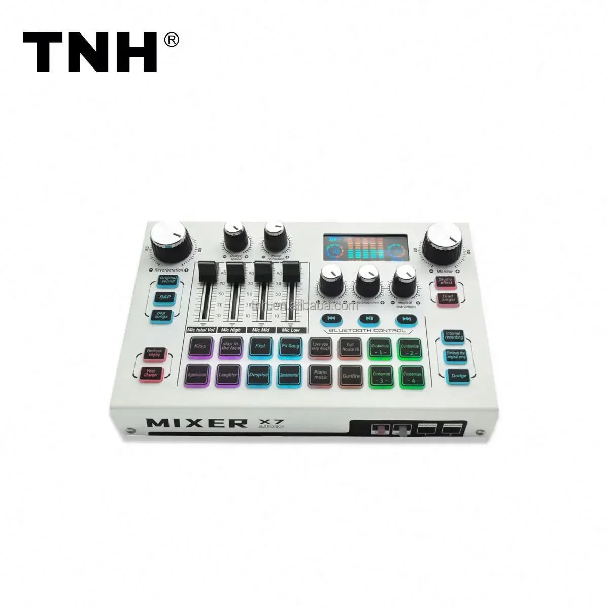 White tnh mixer x7 audio mixer with black knobs colorful buttons and digital display for professional podcast equipment studio music production v8 audio