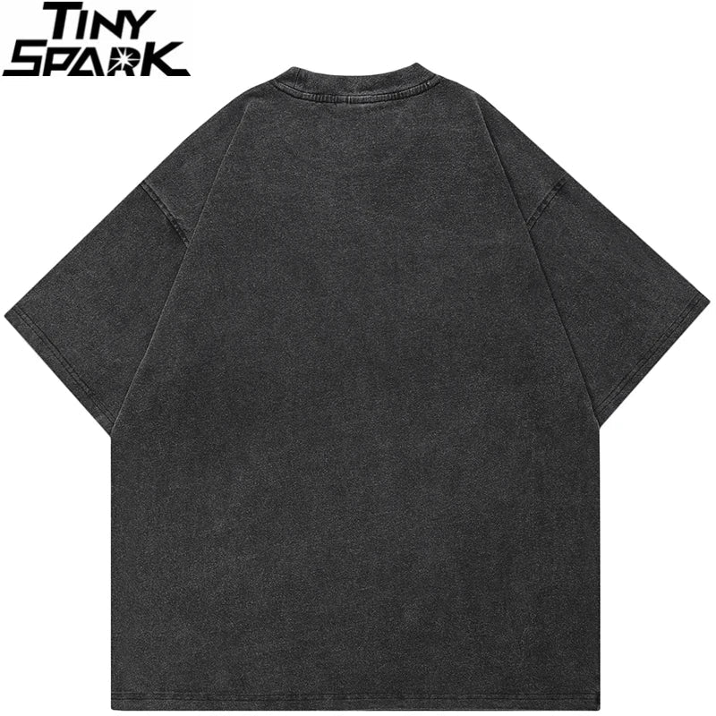 Black oversized 100 percent cotton t-shirt with faded fabric and round neckline featuring streetwear aesthetic graphic flying birds print