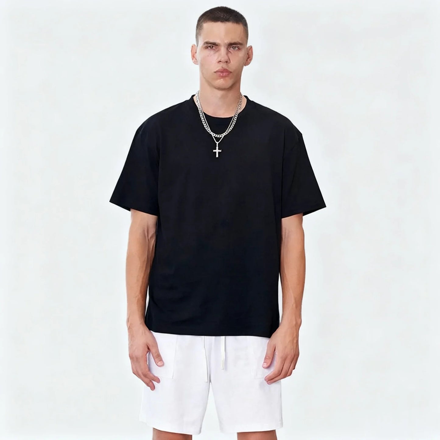 Black oversized cotton t-shirt with relaxed fit and short sleeves from 2026 hip hop rapper playboi carti collection