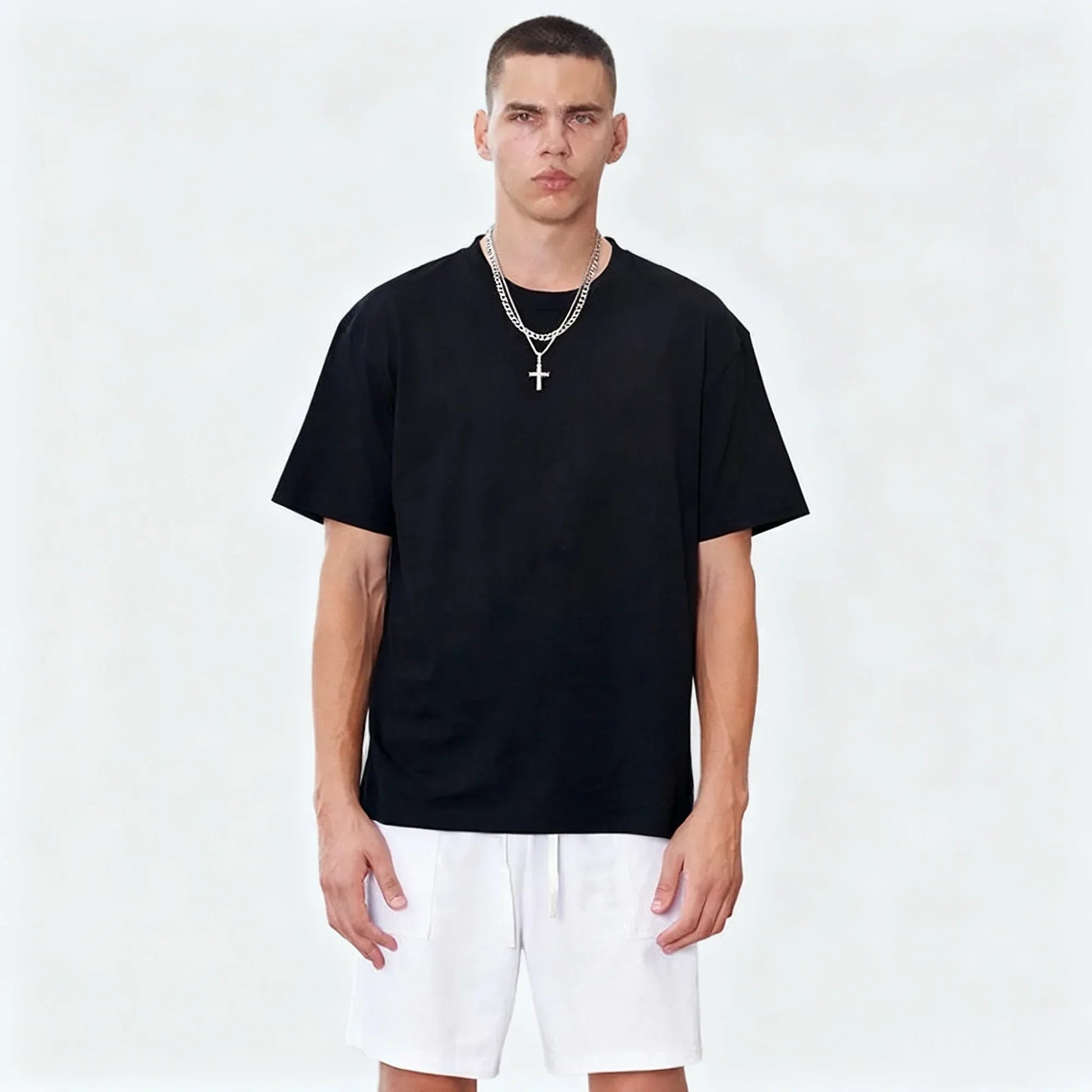 Black oversized cotton t-shirt with relaxed fit and short sleeves from 2026 hip hop rapper playboi carti collection