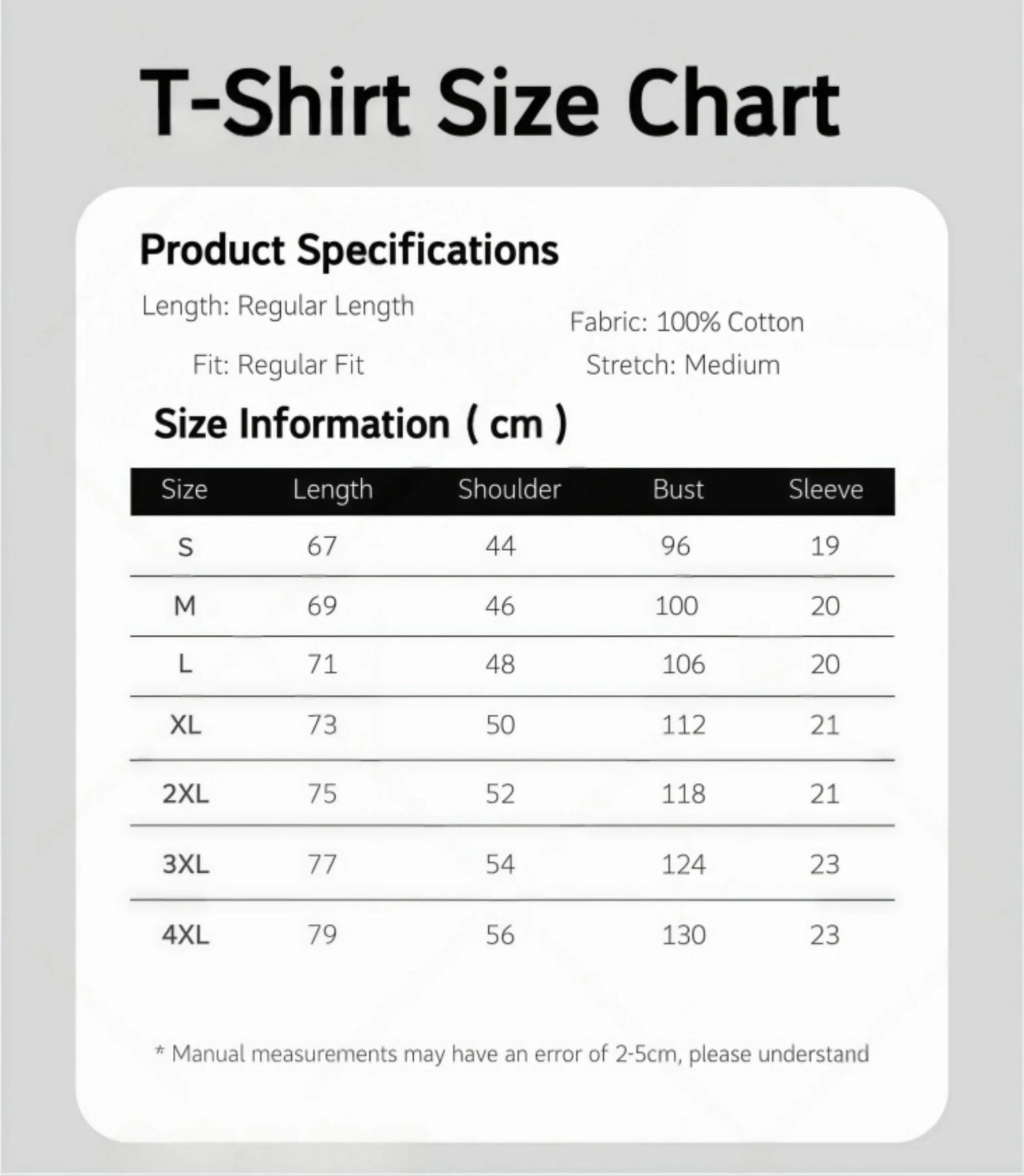 White 2026 hip hop rapper Playboi Carti whole lotta red graphic cotton t-shirt size chart with black text in centimeters