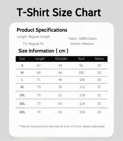 White 2026 hip hop rapper Playboi Carti whole lotta red graphic cotton t-shirt size chart with black text in centimeters