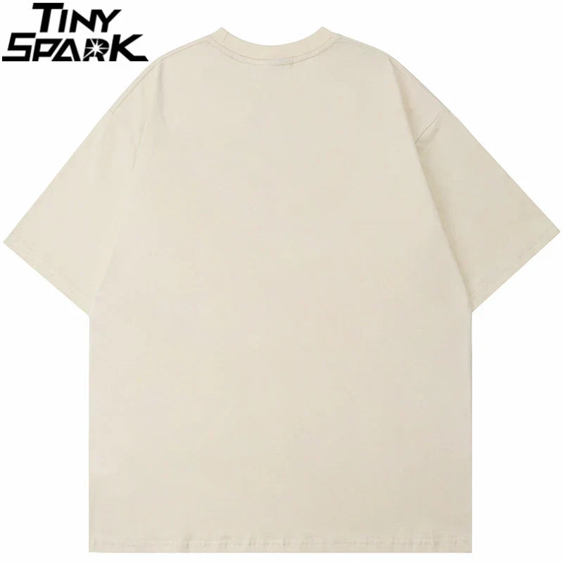 Cream-colored oversized men hip hop tshirt harajuku cotton with streetwear shadow letter print short sleeves summer top