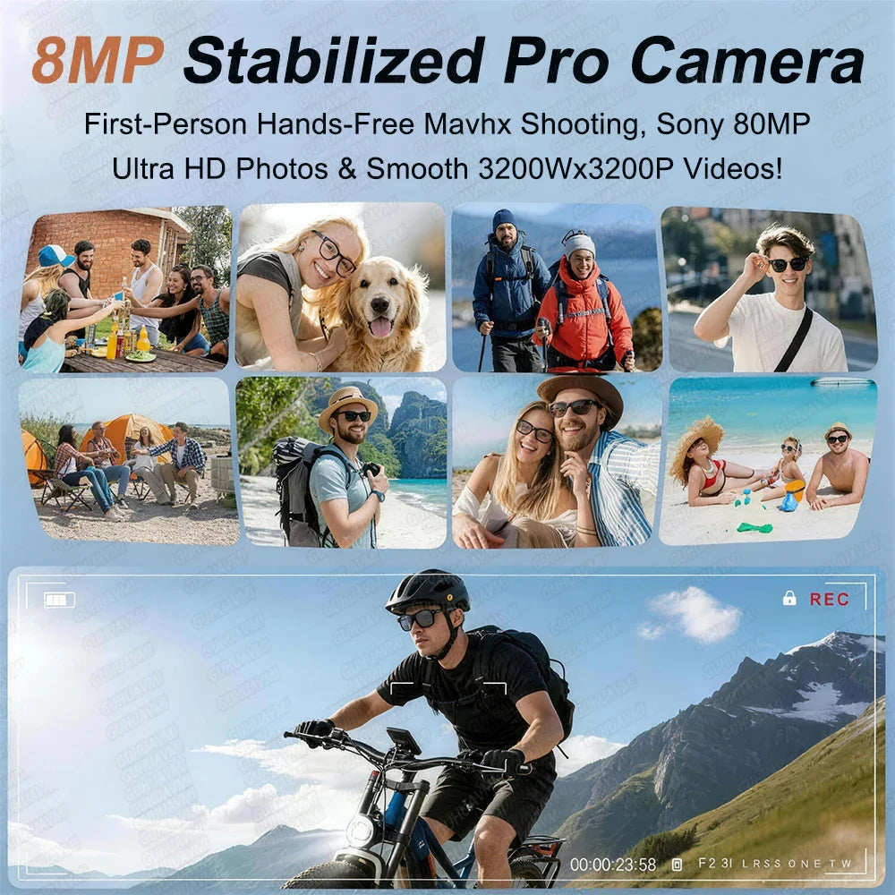 2026 smart glasses with 8mp stabilized pro camera sony 80mp ultra hd 800w 4k camera and 3600mah power bank
