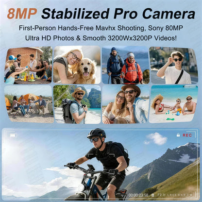2026 smart glasses with 8mp stabilized pro camera sony 80mp ultra hd 800w 4k camera and 3600mah power bank