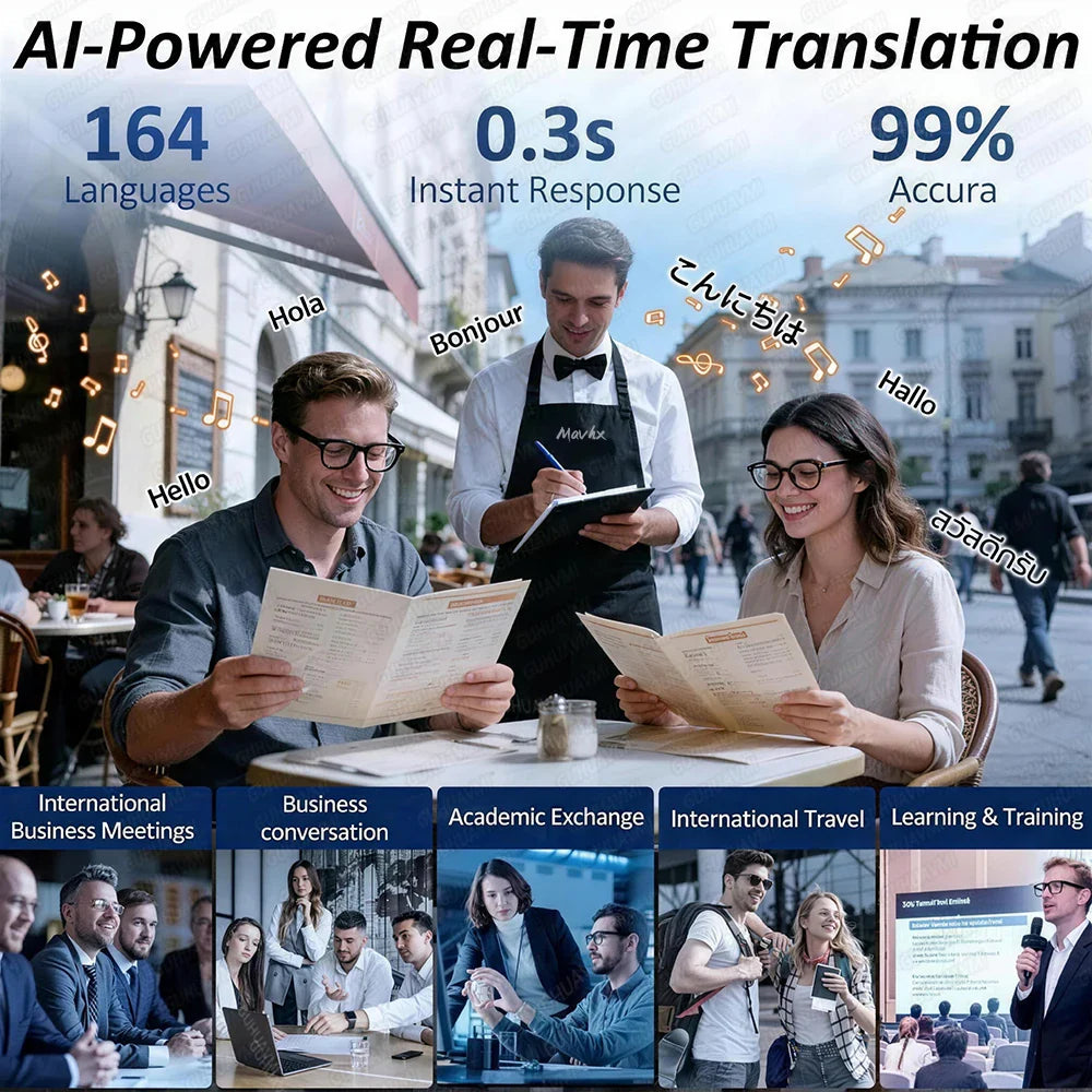 Ai-powered smart glasses with 800w 4k camera 3600mah power bank offer real-time translation in 164 languages with 99 accuracy