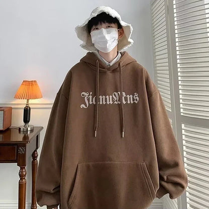 Brown oversized pullover hoody y2k with white embroidered lettering for men harajuku goth hip hop graphic hoodies