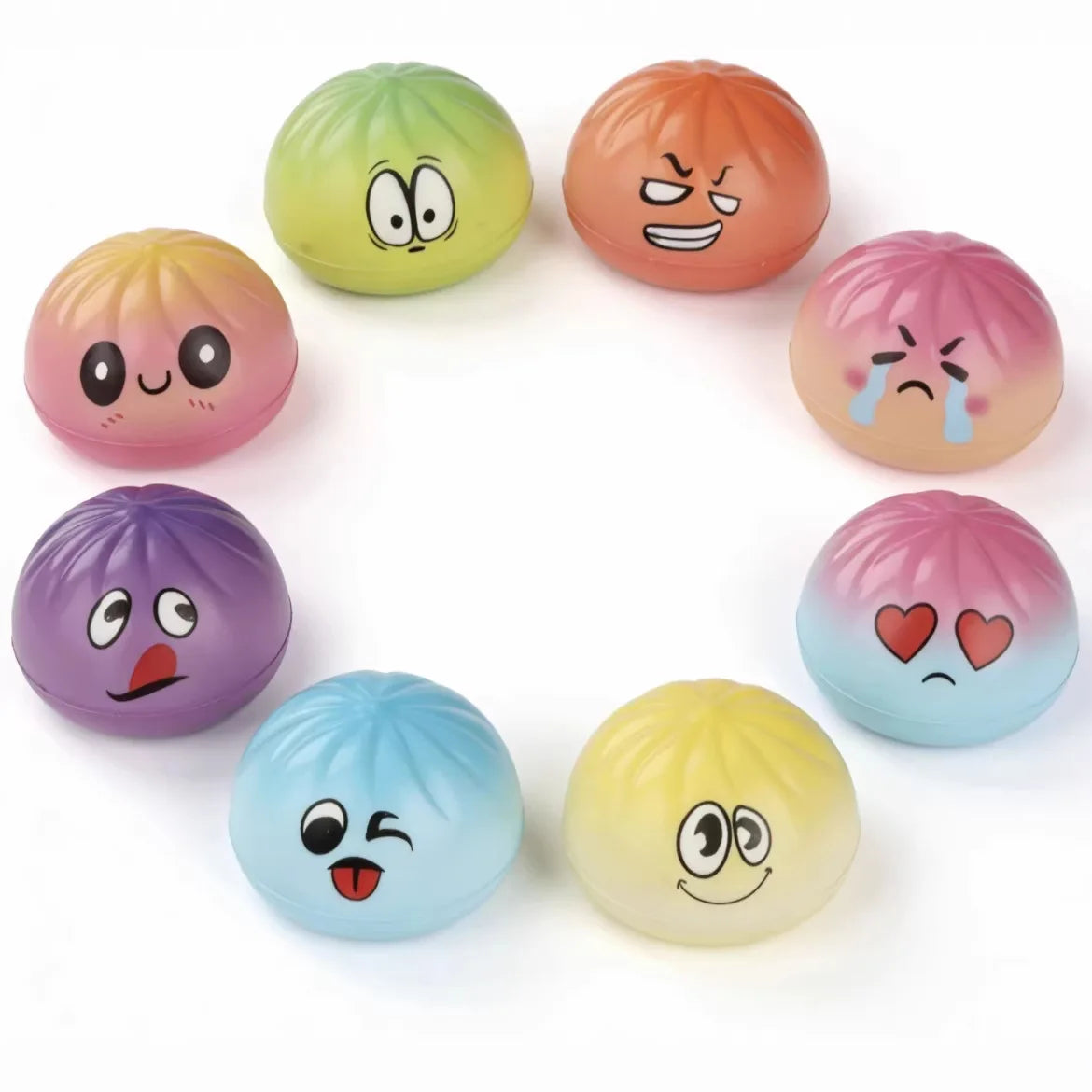 Colorful squishy baozi stress balls with cartoon faces for decompression kneading and venting simulation play toy