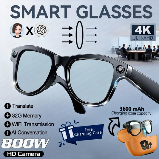 Black-framed smart ai glasses with sleek design and integrated 800w camera m02 ultra for versatile use