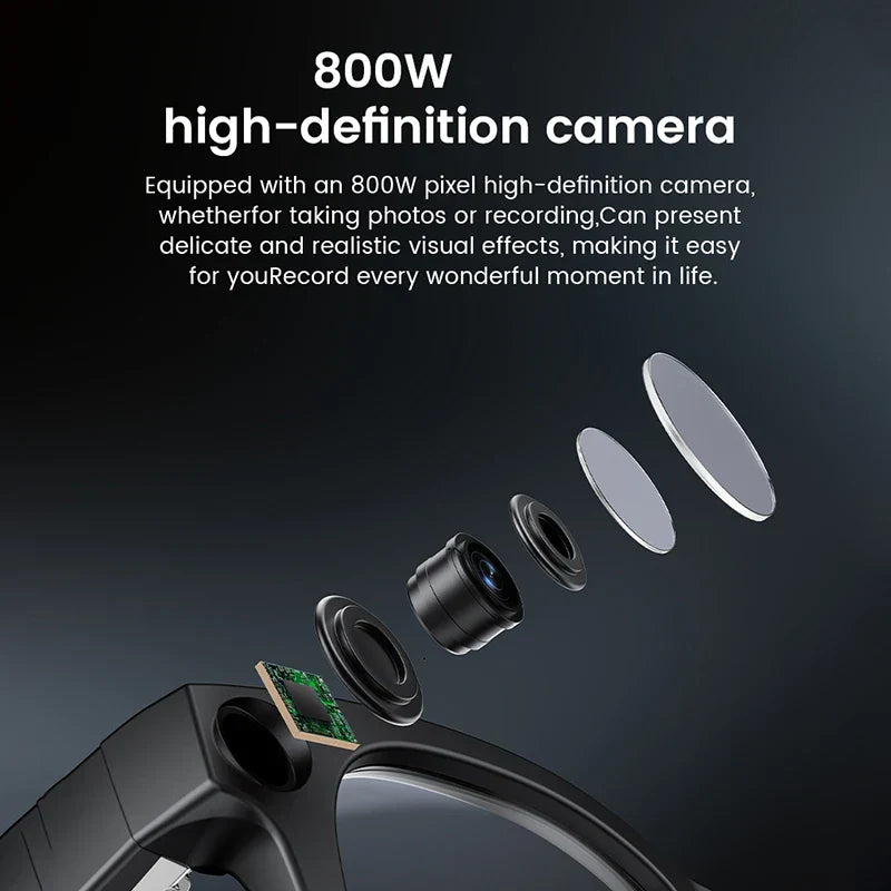 2026 smart glasses black housing 800w hd camera module with silver lens elements for openai record translation music multifunction glasses