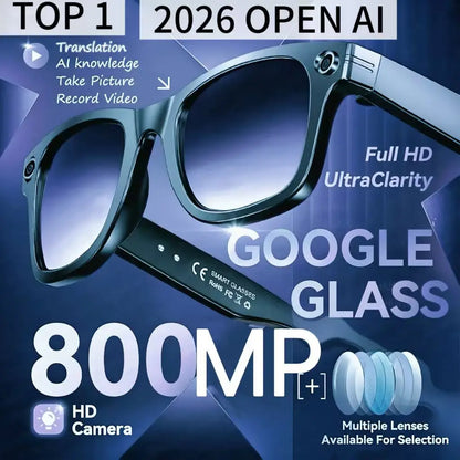 Black-framed meta smart glasses with sleek design and 8MP camera video recording for languages translation sunglasses