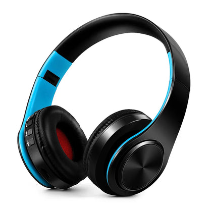 Black and blue wireless bluetooth stereo headset upgrading sports over-ear earphone with mic for smartphone and TV use