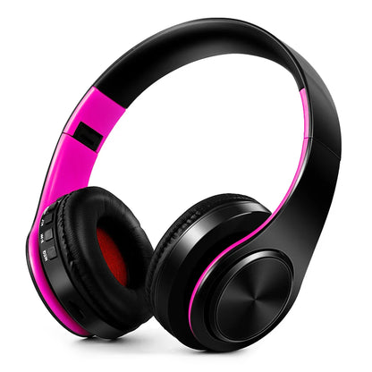 Black and vibrant pink wireless bluetooth stereo headset upgrading sports overhead earphone with mic for smartphone and pc