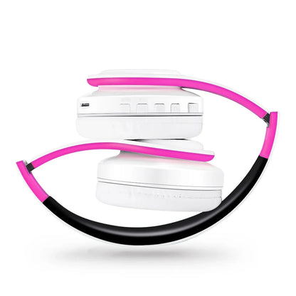White and pink wireless bluetooth stereo headset upgrading sports over-ear headphones with mic for smartphone and tv use