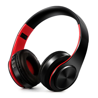 Black and red wireless bluetooth stereo headset upgrading sports with sleek design for smartphone TV PC tablet use